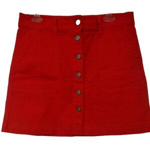 J.Crew Mercantile Mini Skirt Red Sz 6 Cotton Blend Button Front Summer July NWT